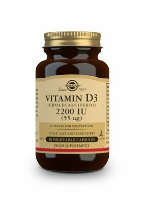 SOLGAR Vitamina D3 2200 UI (55 μg) (Colecalciferol) - 50 cápsulas vegetales