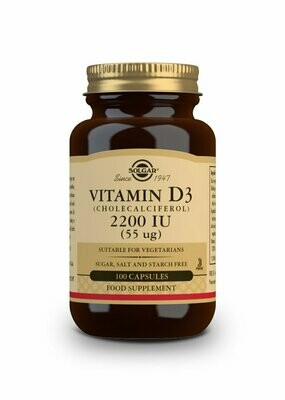 SOLGAR Vitamina D3 2200 UI (55 μg) (Colecalciferol) - 100 cápsulas vegetales