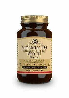 SOLGAR Vitamina D3 600 UI (15 μg) (Colecalciferol) - 60 cápsulas vegetales