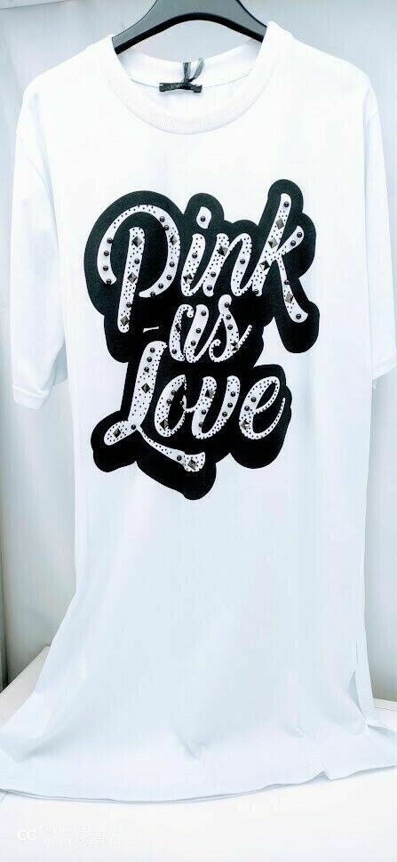 ABITO JAIME T-SHIRT CON SCRITTA PINK AS LOVE CON PERLINE ART. 8638 TG. XS,S,L