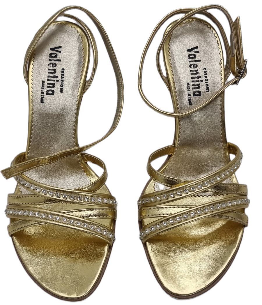 SANDALI DONNA ORO STRASS TACCO MEDIO BY VALENTINA