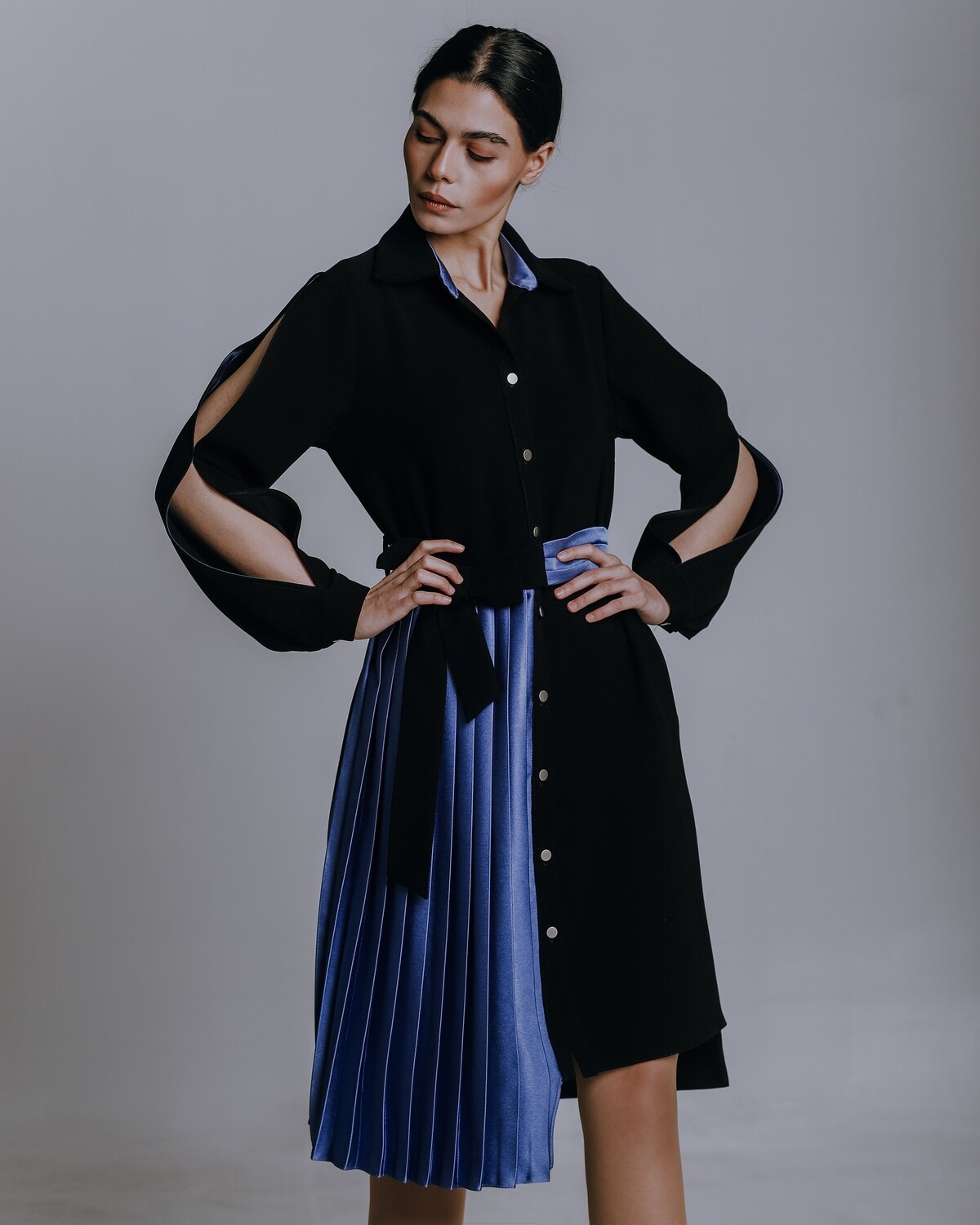 Black and shop blue dress combination