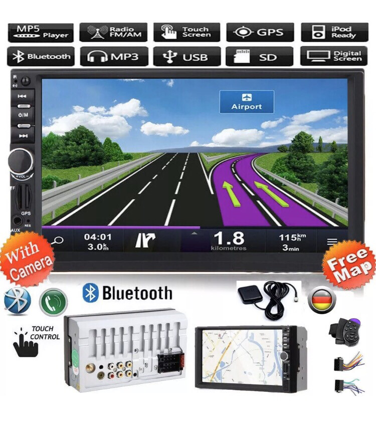 7&quot; AUTORADIO mit GPS Navigation NAVI BLUETOOTH WIFI DOPPEL 2 DIN MP5 + EU Karte