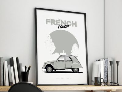 Affiche A4 2CV Citroën Grise Affiche A4 2CV Citroën Grise