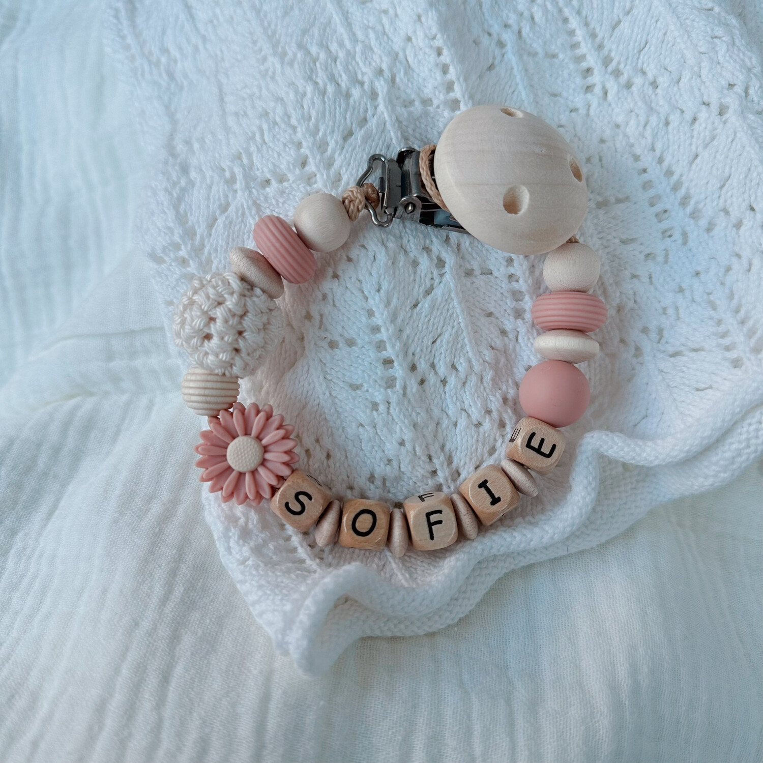 Schnullerkette Daisy Coral