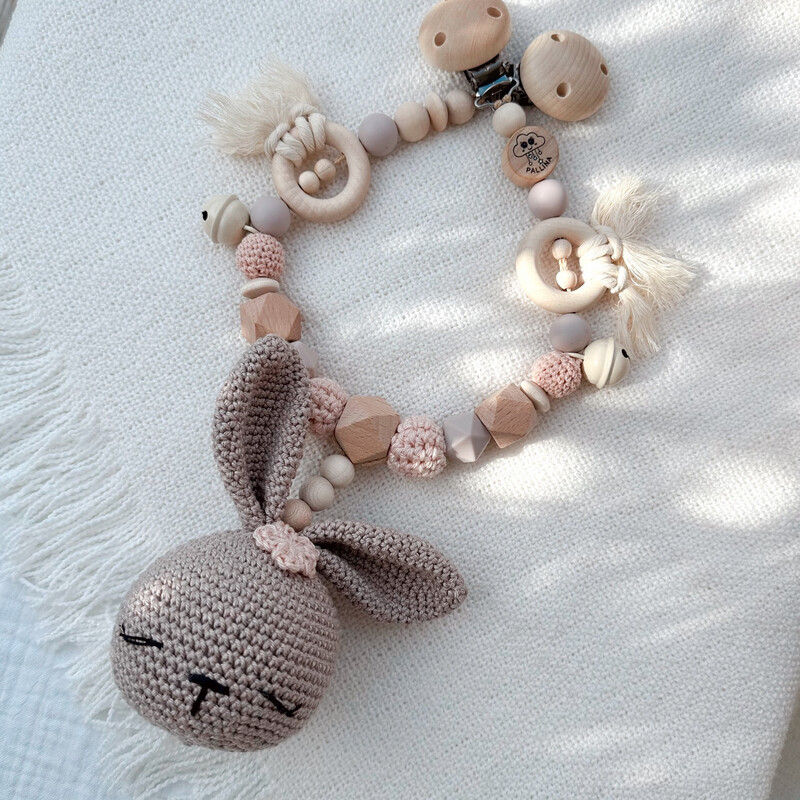 Boho Kinderwagenkette Bunny „Blush &amp; Taupe“