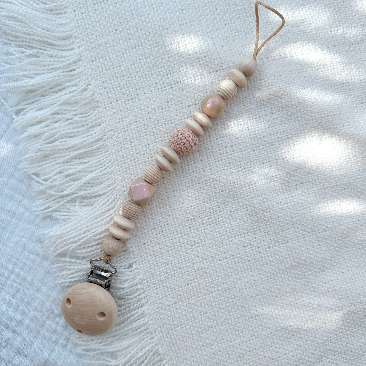 Schnullerkette Rosa &amp; Sparkle Champagne