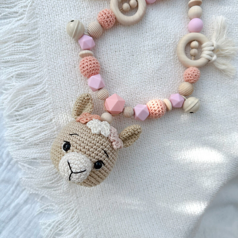 Boho Kinderwagenkette Alpaca „Apricot &amp; Pink“