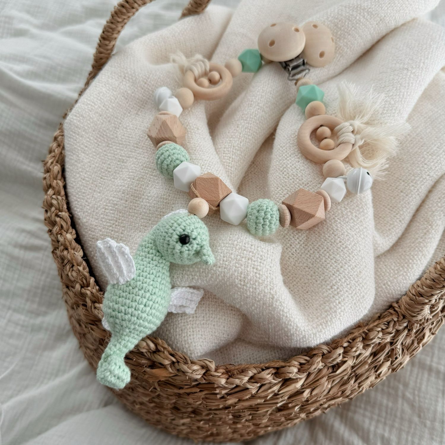 Boho Kinderwagenkette Seahorse „Mint“