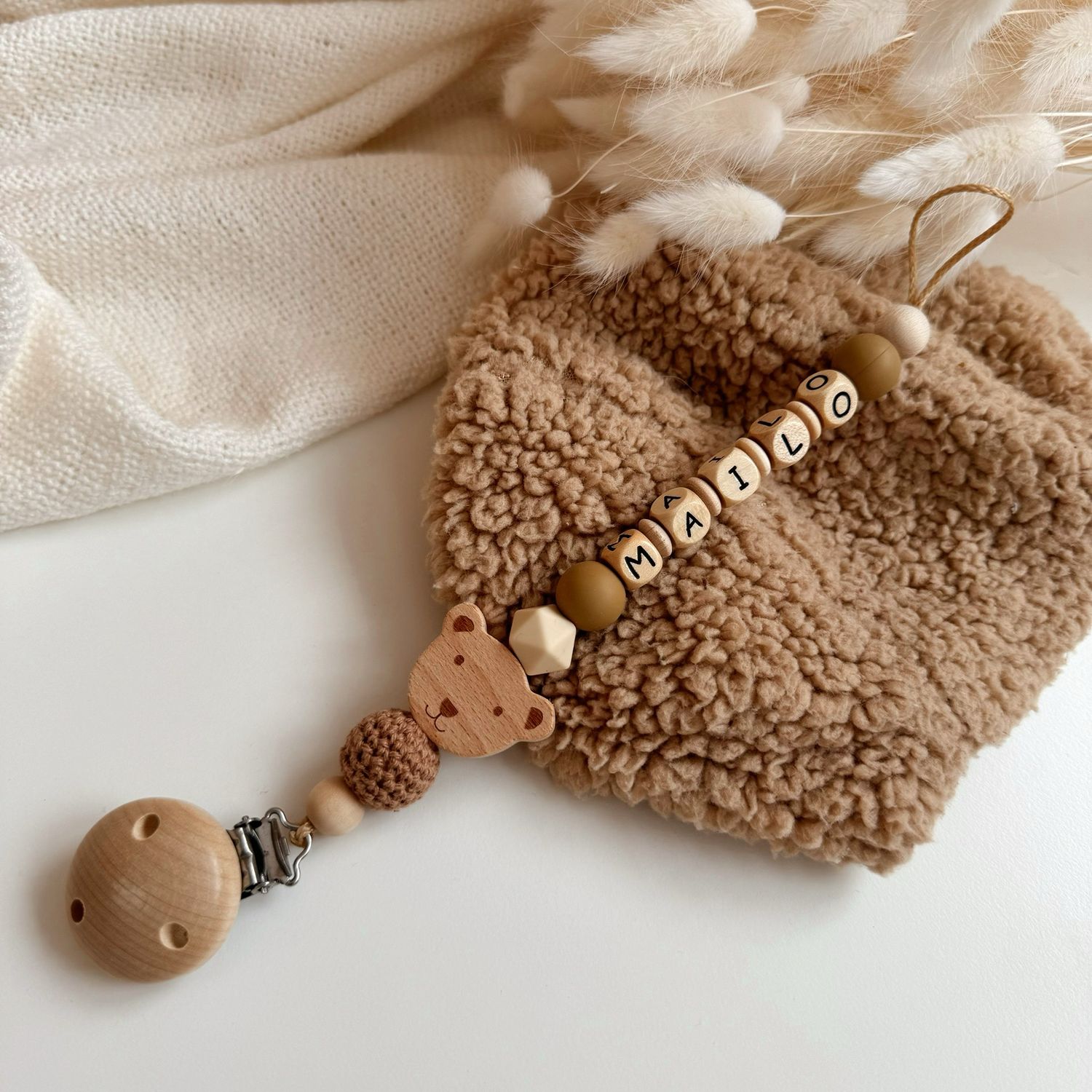 Schnullerkette Teddy Cappuccino
