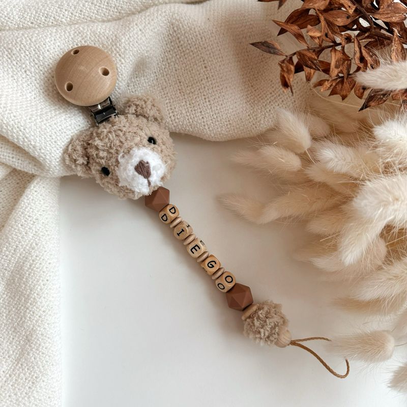 Schnullerkette Fluffy Teddy - personalisiert