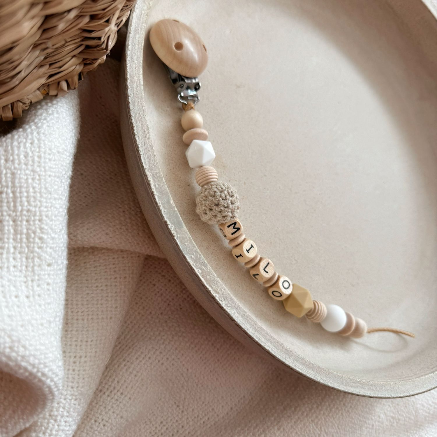 Schnullerkette Beige