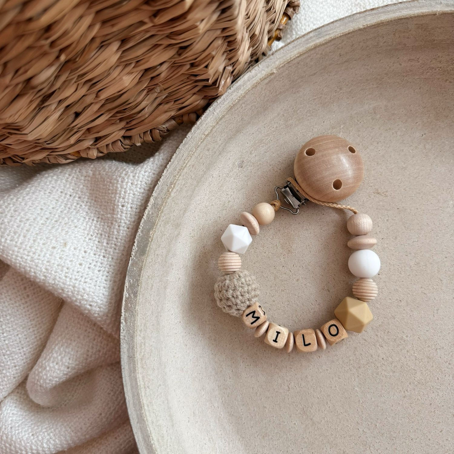 Schnullerkette Beige