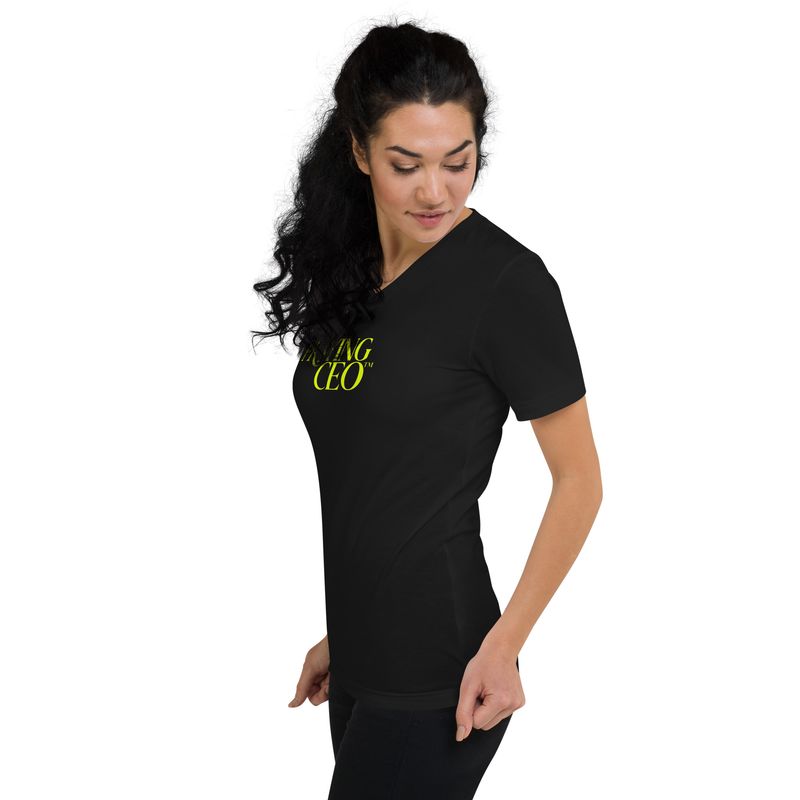 The Praying CEO Green on Black Short Sleeve V-Neck Shirt