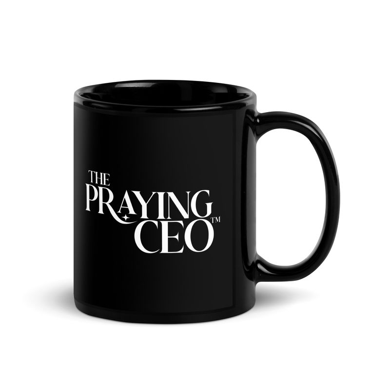The Praying CEO Black Glossy Mug