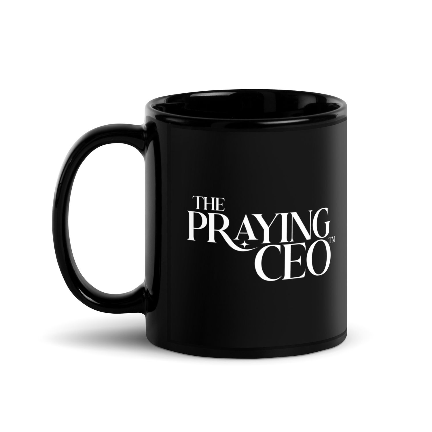The Praying CEO Black Glossy Mug