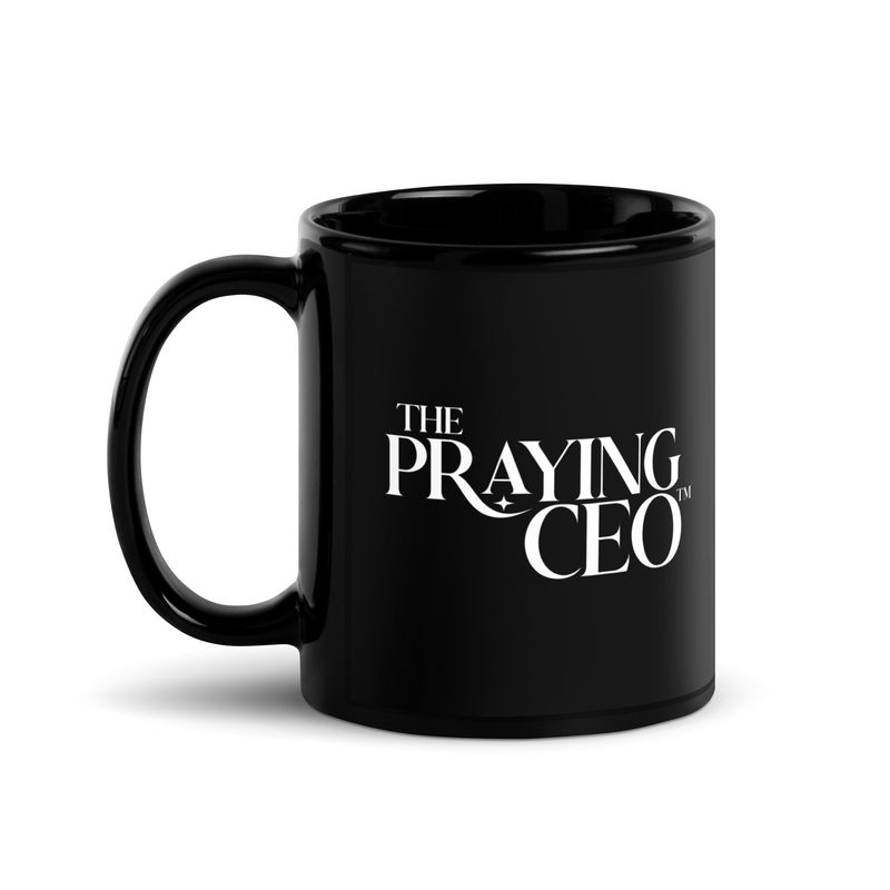The Praying CEO Black Glossy Mug