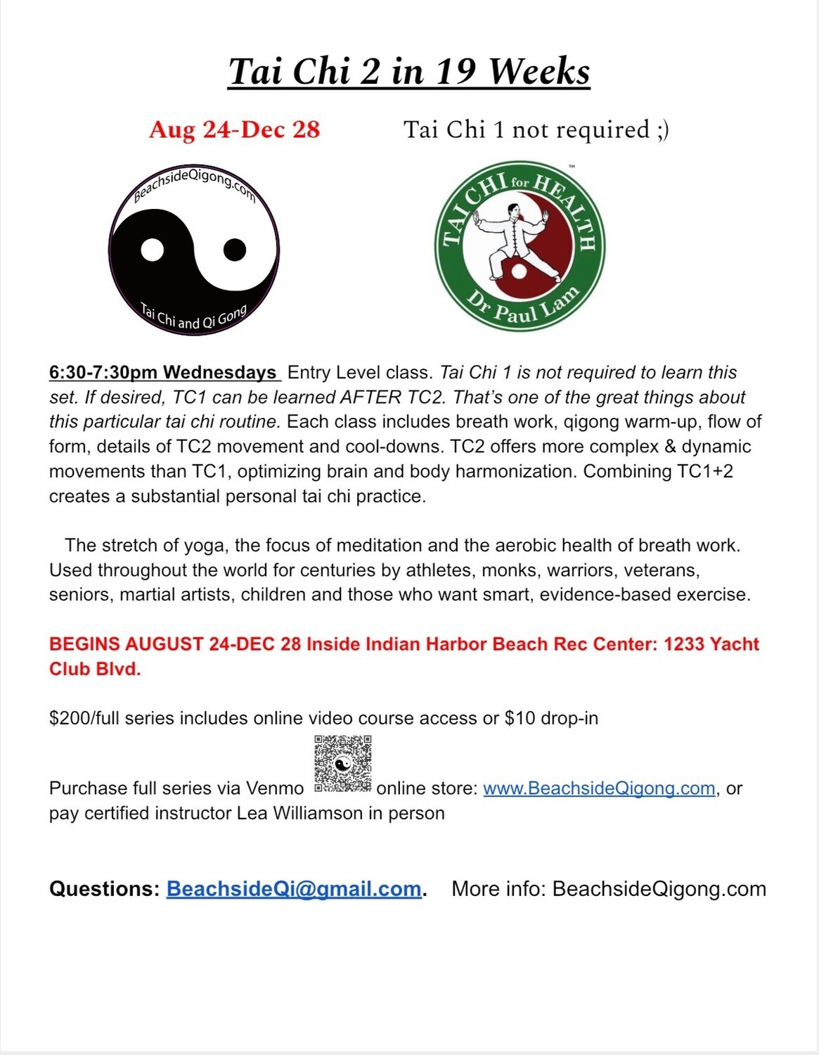 LIVE CLASS Tai Chi 2 in 19 Weeks - full series + online access