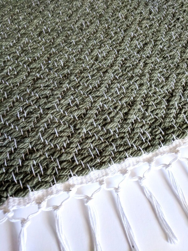 SAGE GREEN WEFT + WHITE WARP - WOVEN RUG