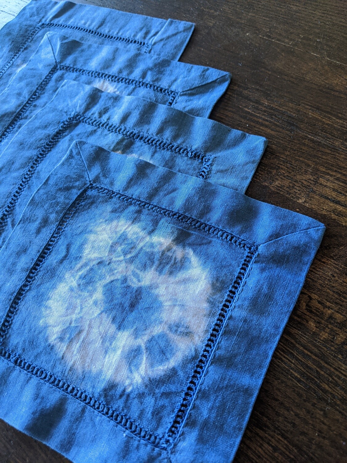 NATURAL DYE - SET OF 4 INDIGO LINEN COASTERS - CIRCLE