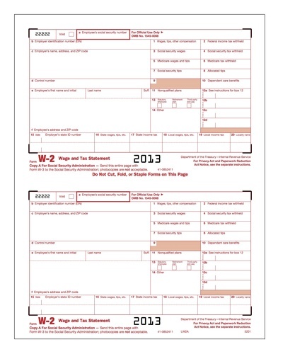 W-2 Form #5201 (Pkg. of 100 Forms)