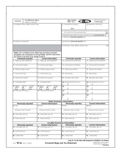 W-2C Form #5314 SSA Copy B (Pkg. of 100 Forms) W-2C Form #5314 SSA Copy B (Pkg. of 100 Forms)