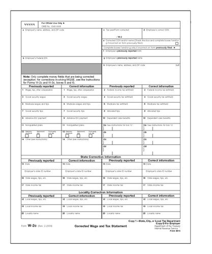W-2C Form #5315 Copy D (Pkg. of 100 Forms) W-2C Form #5315 Copy D (Pkg. of 100 Forms)