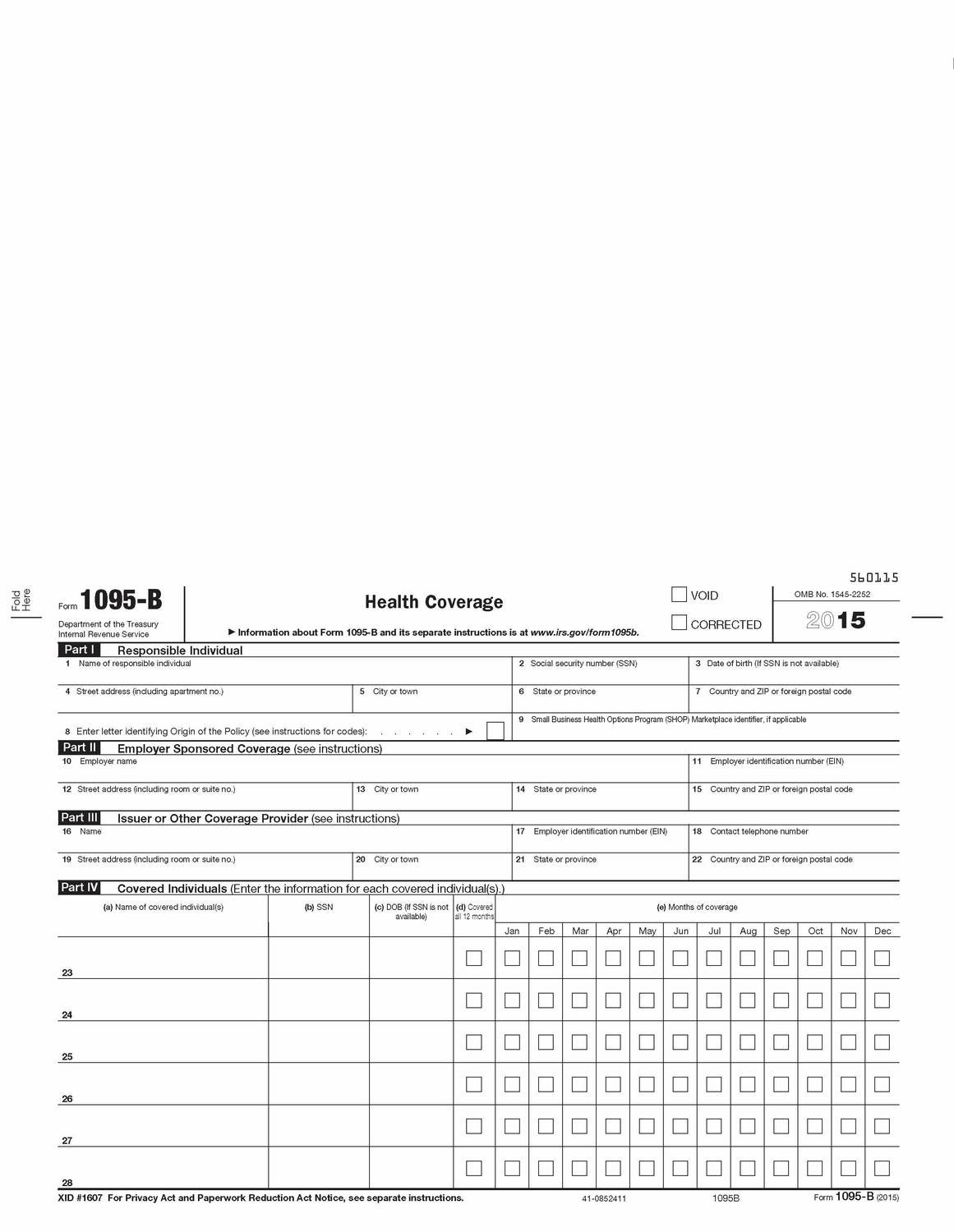 ACA Form #1095B (Pkg. of 100 Forms) ACA Form #1095B (Pkg. of 100 Forms)