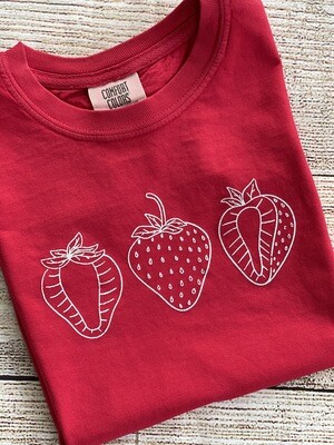 Strawberry Sketch on Red Tee