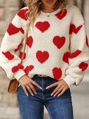 Heart Print Fleece Sweatshirt