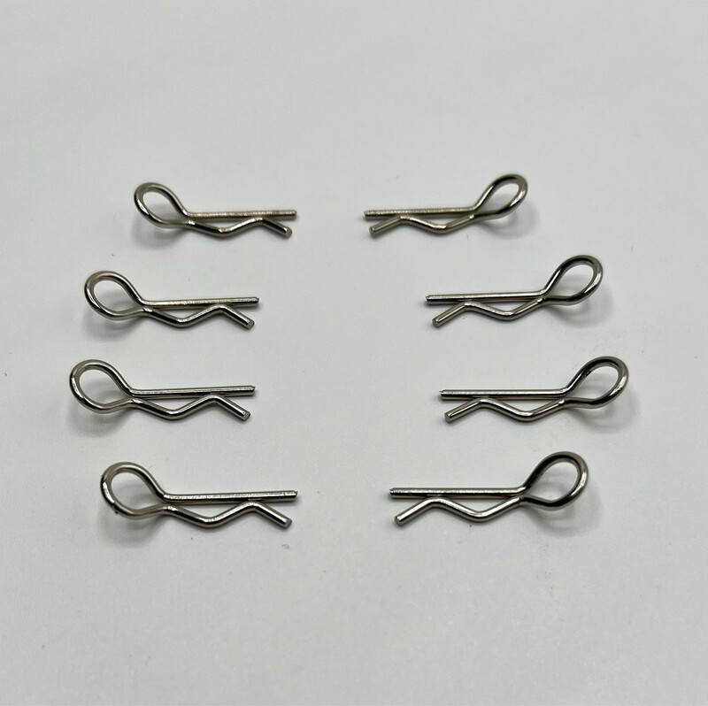 10th scale opposable body clips, Silver (four left, four right, eight in total)