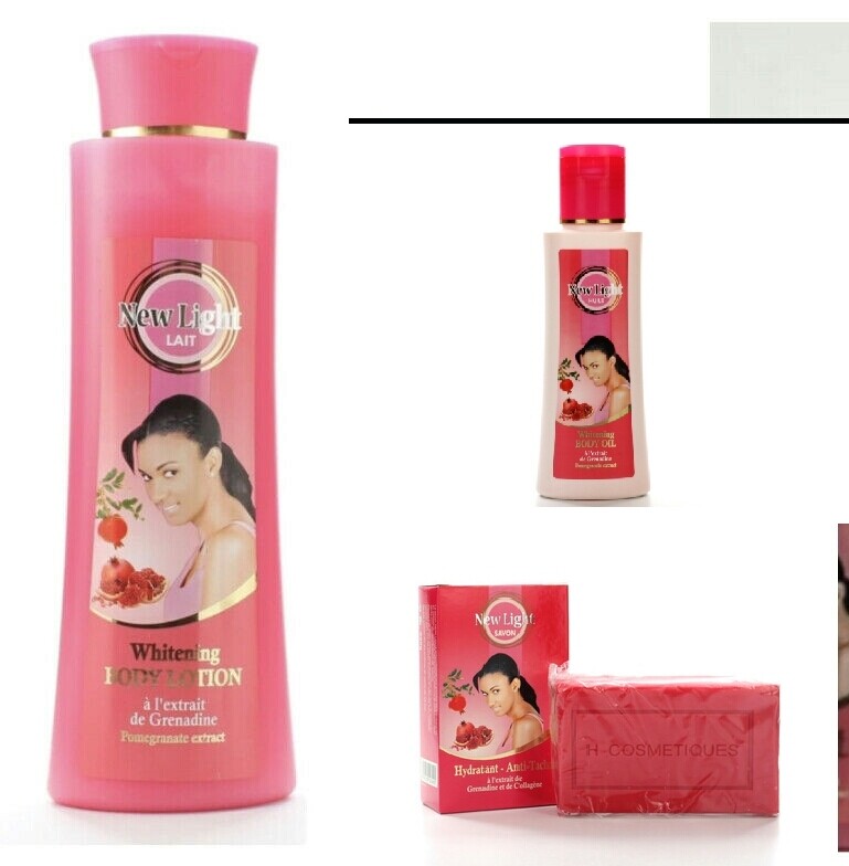 New Light Whitening Body Lotion with Pomegranate 400ml+oil 100ml+ soap(3 pieces set