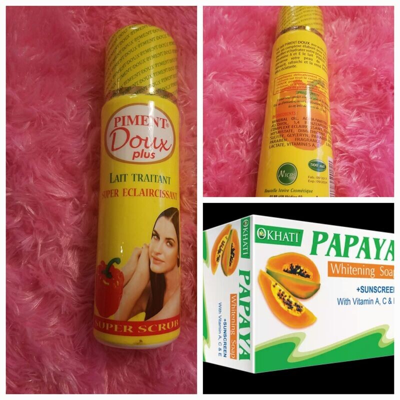 PMENT Doux Plus LIGHTENING  LOTION 500ml and Papaya Whitening Soap