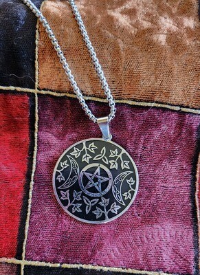 Stainless Steel Pentacle with Triple Goddess