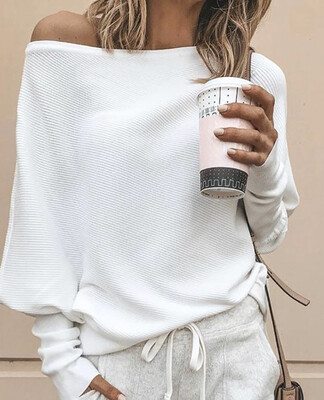 White Off The Shoulder Sweater