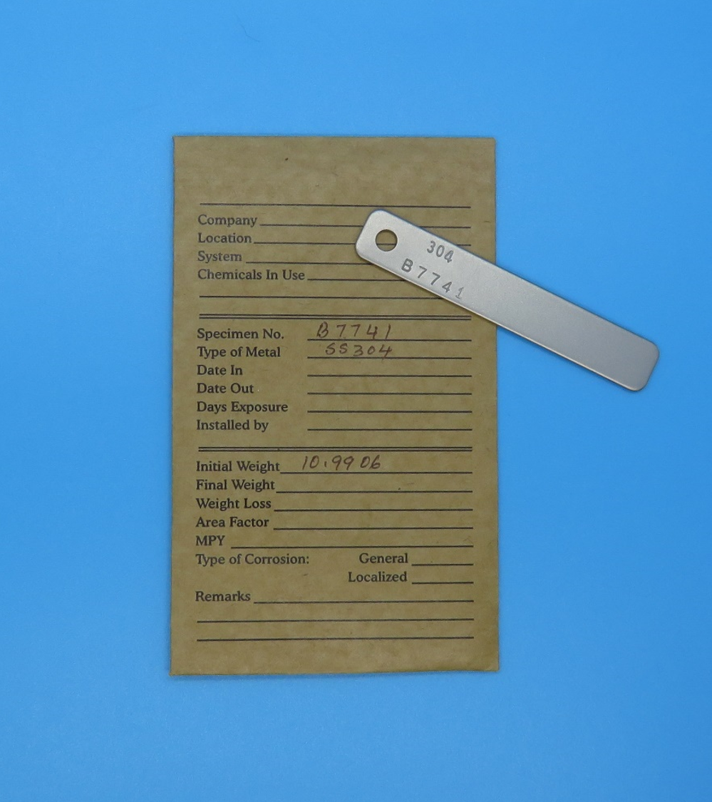 Corrosion Coupon, Stainless Steel (304), Pre-Weighed in VCI Barrier Bag