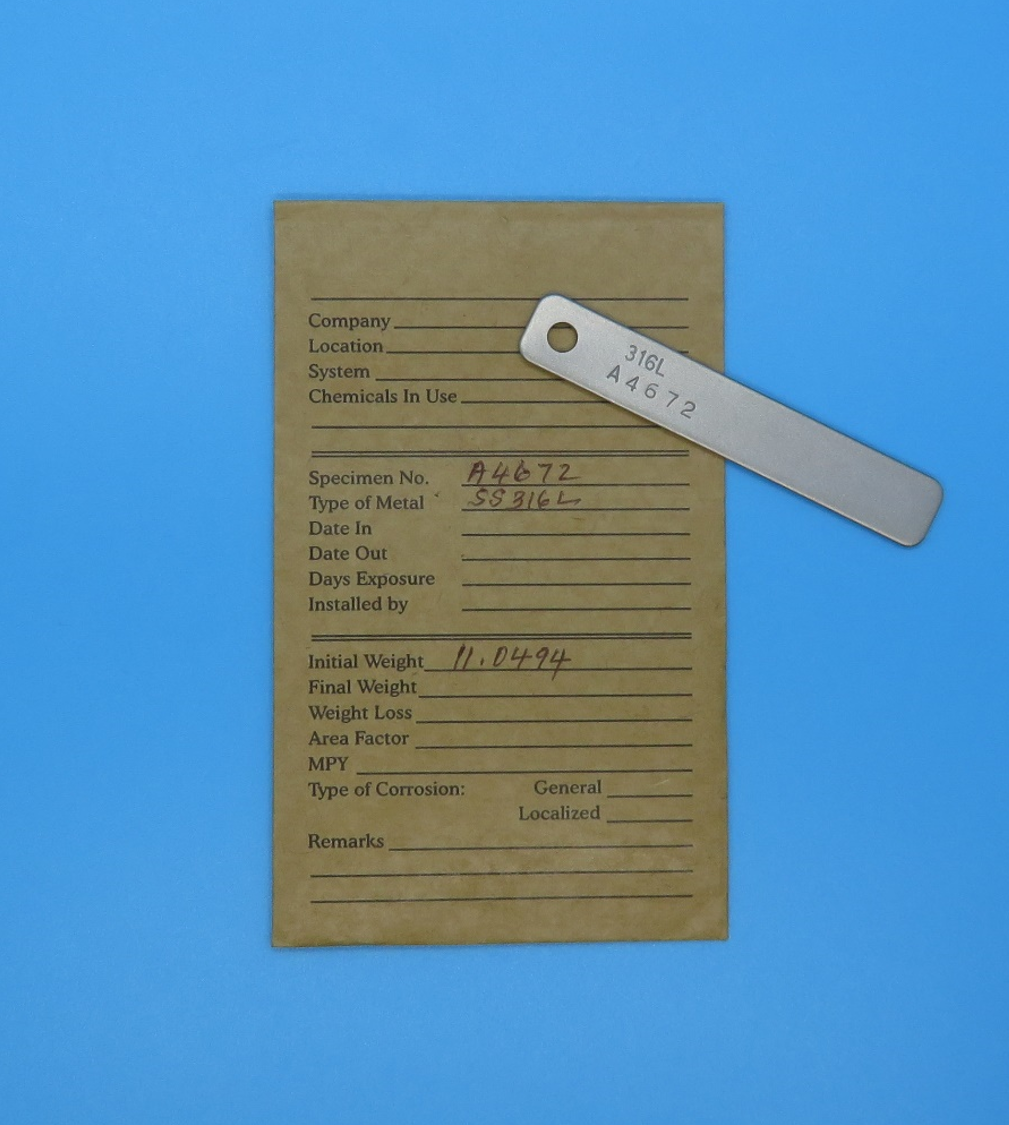Corrosion Coupon, Stainless Steel (316L), Pre-Weighed in VCI Barrier Bag