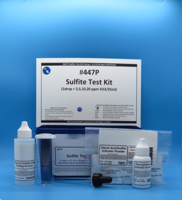 Sulfite Test Kit (w/Sulfite Indicator Single Dose Packets), Eyedropper Dispenser