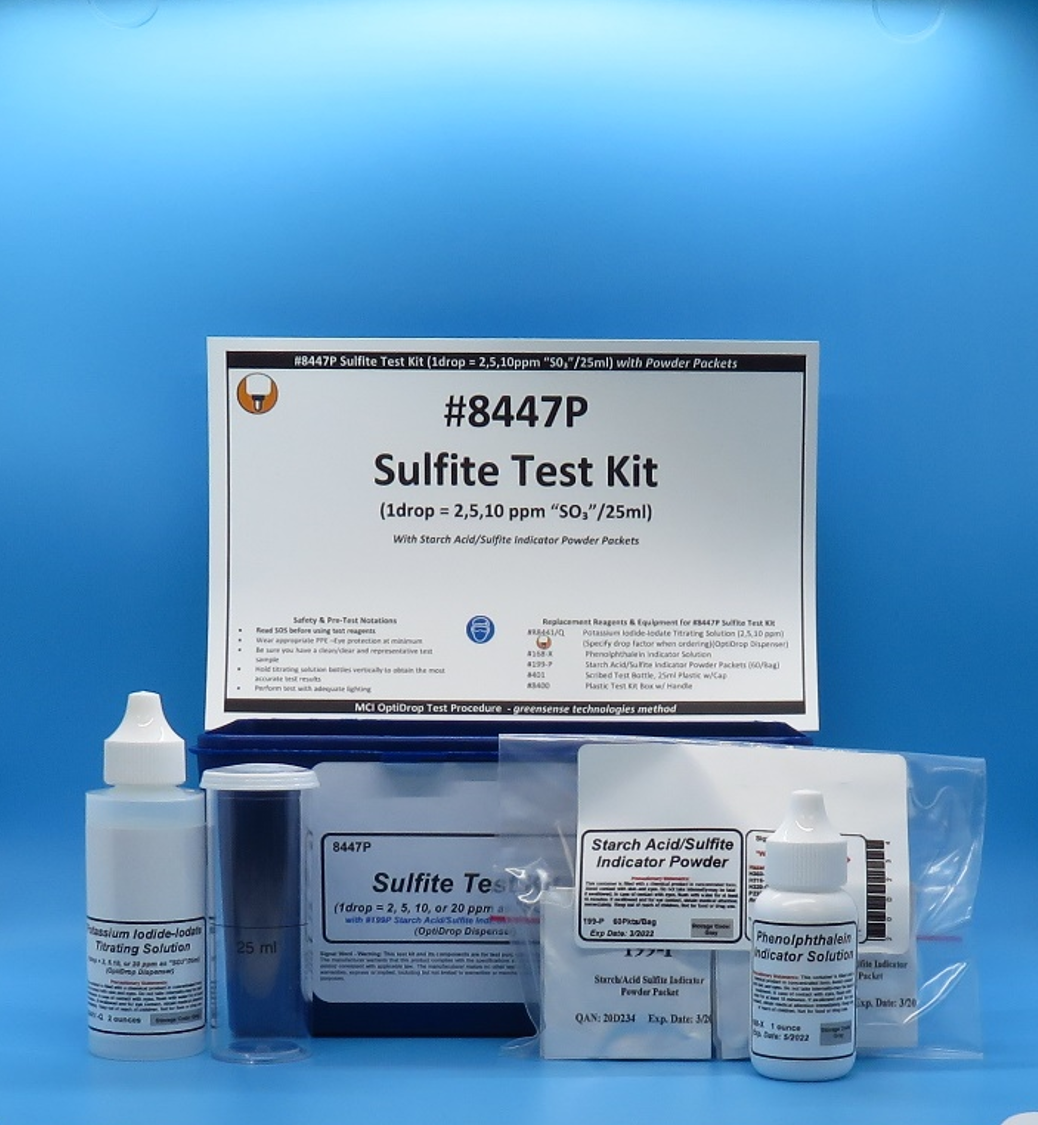 Sulfite Test Kit (w/Sulfite Indicator Single Dose Packets), OptiDrop Dispenser