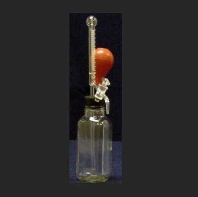 Burette, Automatic, 10 ml Capacity, Glass Stopcock with Pint Glass Reservoir Bottle, Rubber Stopper &amp; Aspirator Bulb