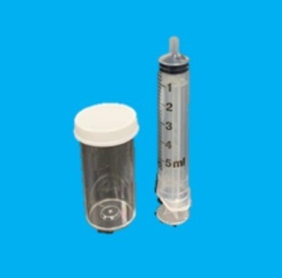 Test Bottle, Plastic with Cap and 5 ml Syringe