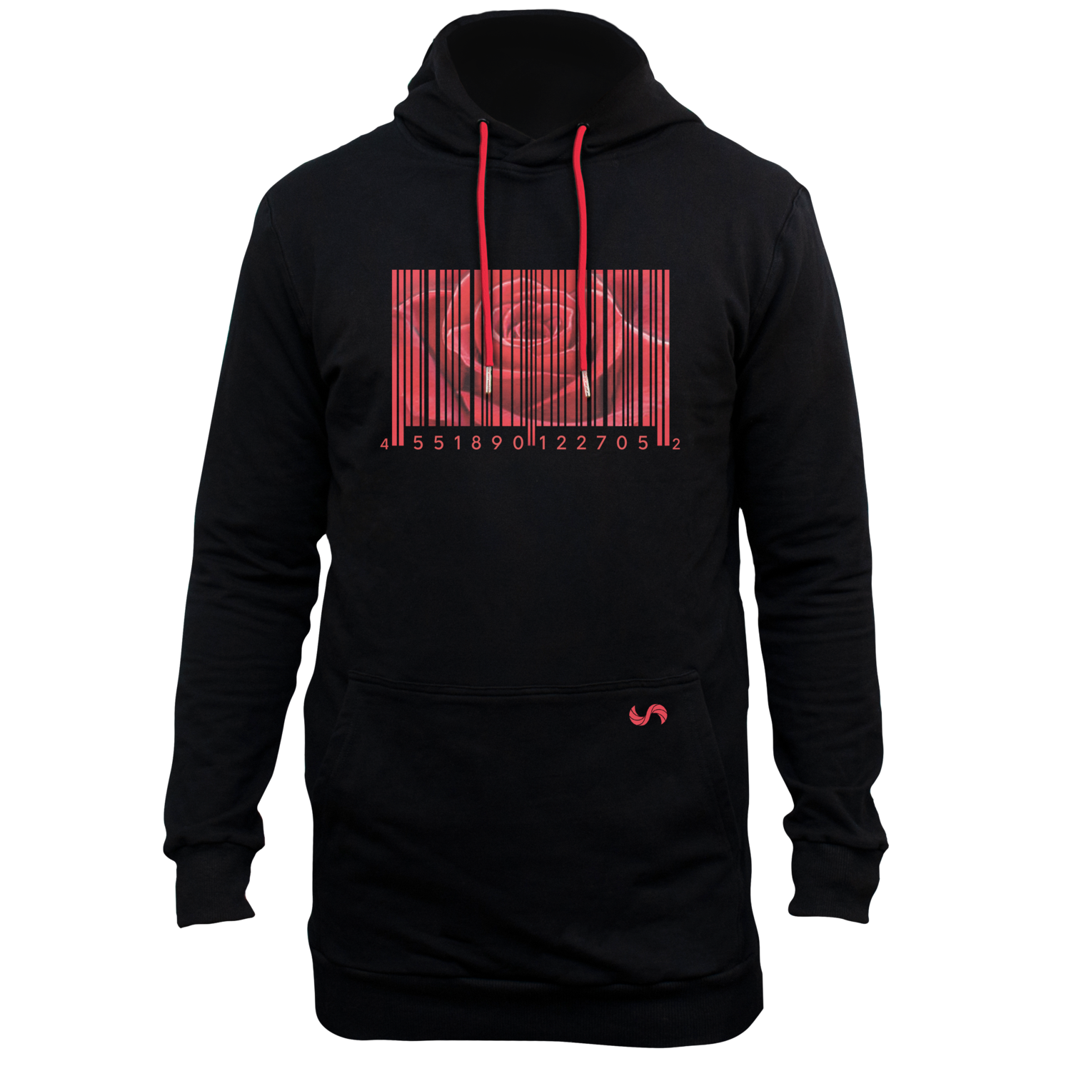 Rose Barcode Long Line Hoodie
