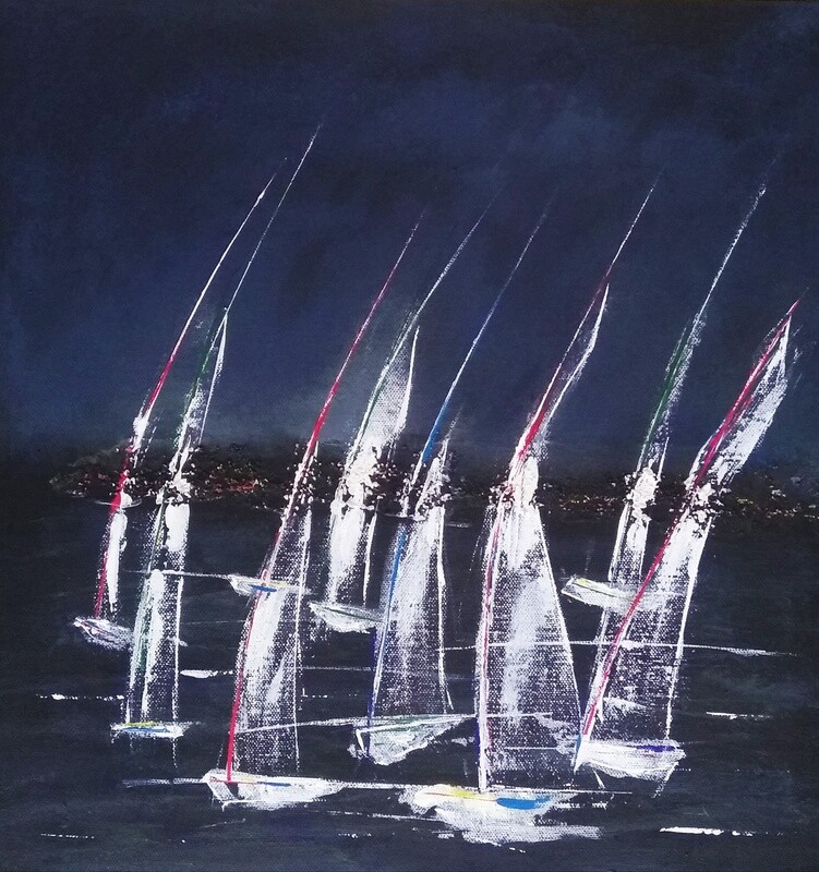 Sailing in Brittany  Abstract Acrylic Painting