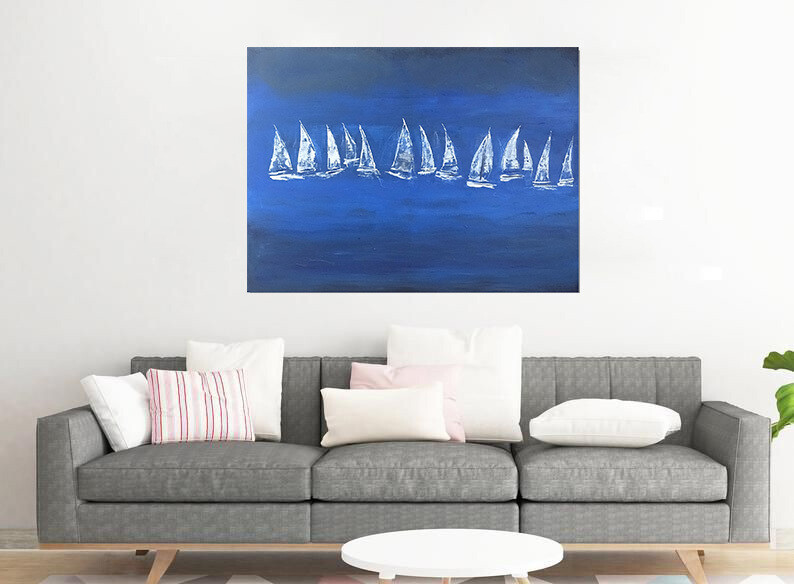 Sailing Boats Abstract Acrylic Painting