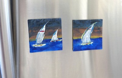 Sailing boats- Abstract Acrylic on Magnetic Canvas