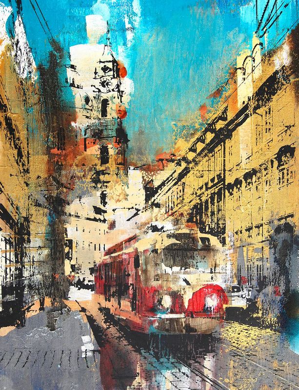 Prague: Red Tram, Screenprint