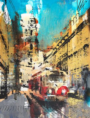 Prague: Red Tram, Screenprint
