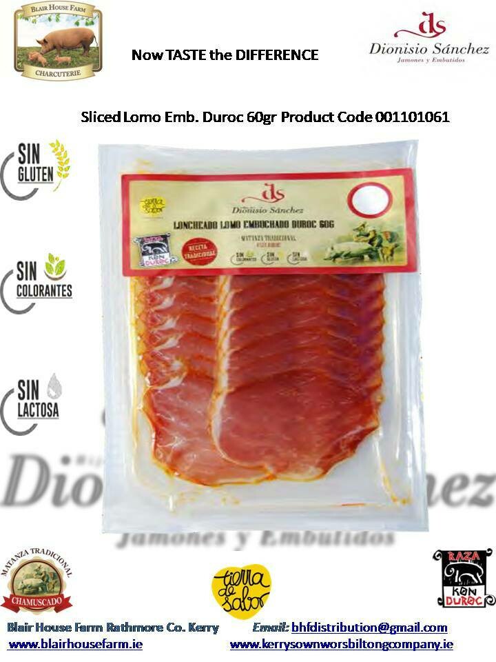 SLICED LOMO(LOIN) DUROC 60g x 25No per Case x 48No Case per Pallet - Order Qty is by Case - by Pallet Load - Mixed Pallets Available.