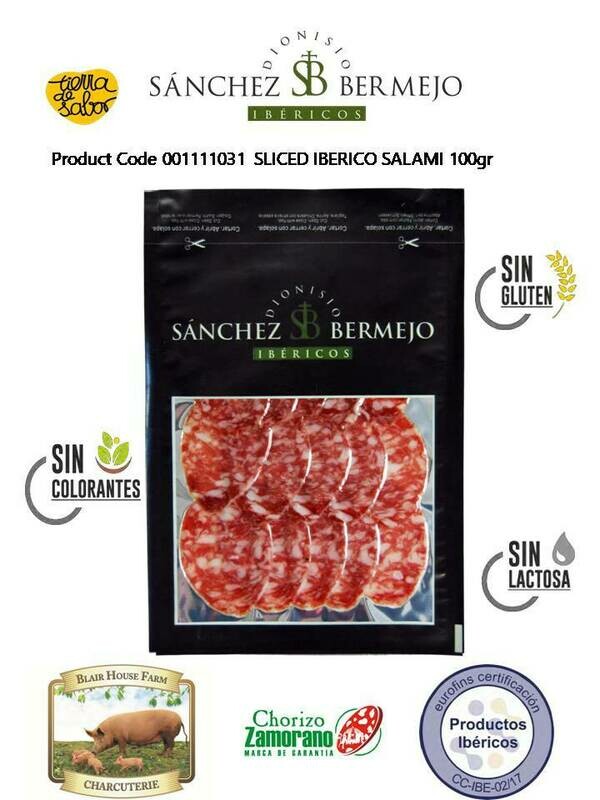 SLICED IBERICO SALAMI EXTRA 100g x 15No per Case x 48No Case per Pallet - Order Qty is by Case - by Pallet Load - Mixed Pallets Available.