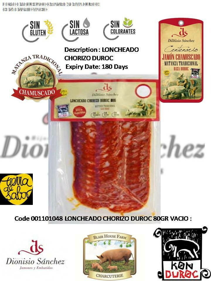 SLICED CHORIZO DUROC 80g x 25No per Case x 48No Case per Pallet - Order Qty is by Case - by Pallet Load - Mixed Pallets Available.